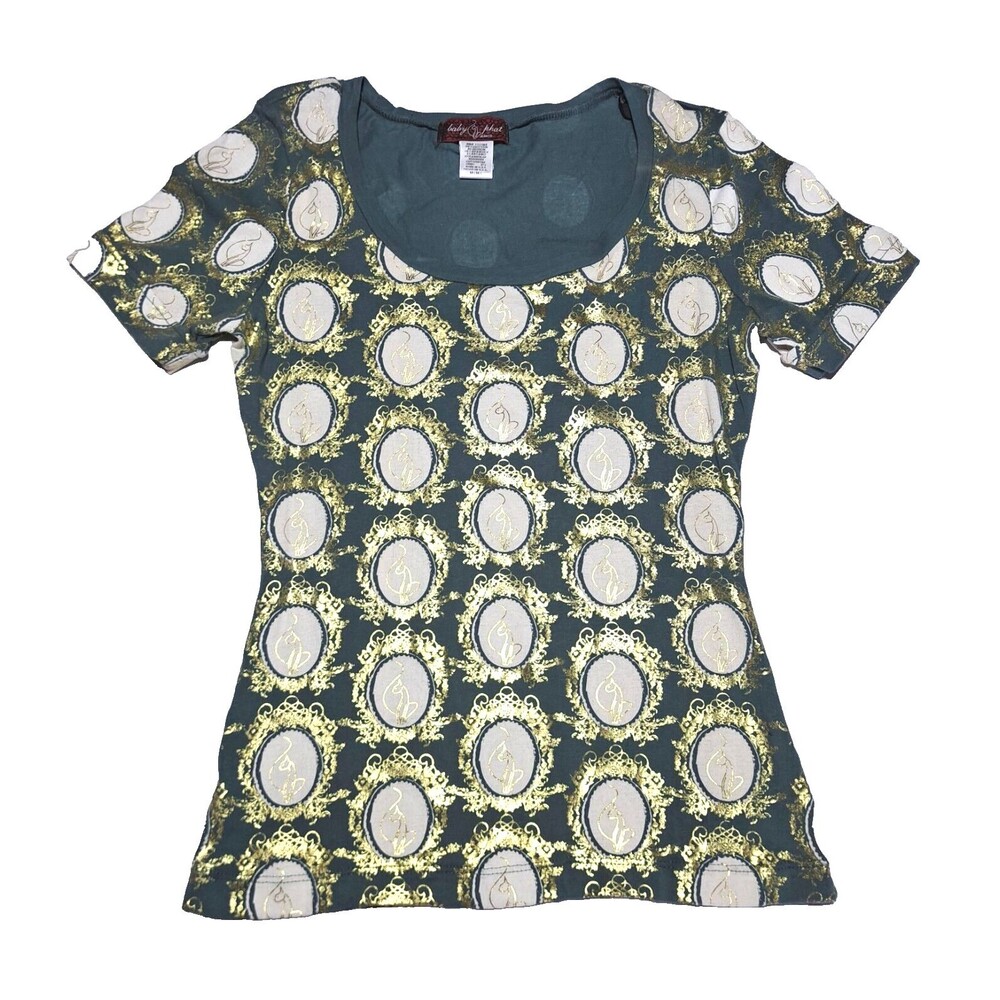 Baby Phat Y2K Cat Kimora Short Sleeve Top Size M MADE IN USA Round Neck Blouse